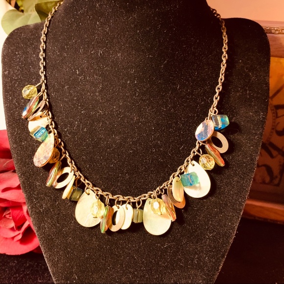 2/$20 Blue Yellow Glass Beads MOP Shell Necklace - Picture 5 of 9